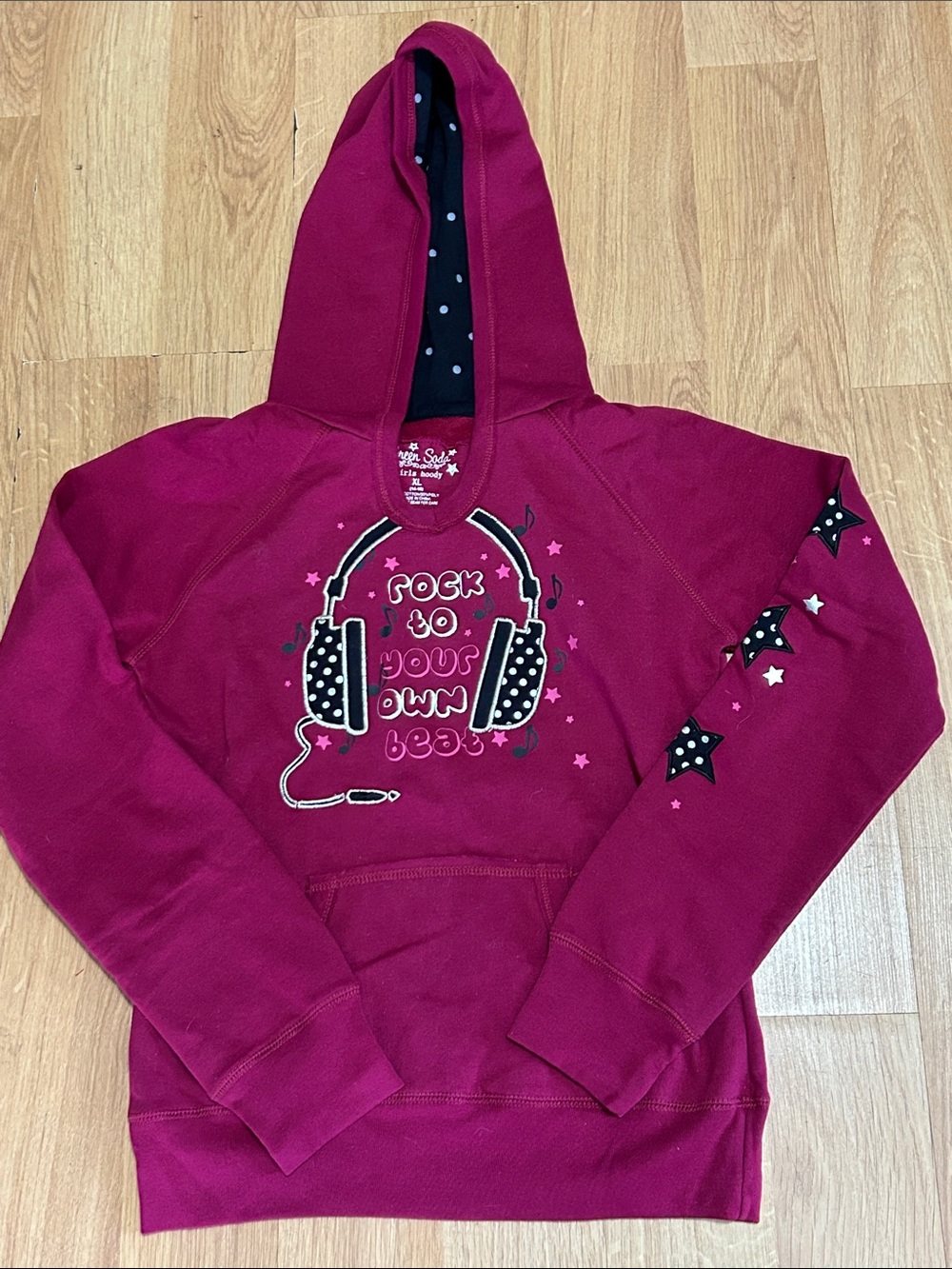 Girls' Berry Hoodie with Rock to Your Own Beat Headphone Graphic XL (14-16) NWT